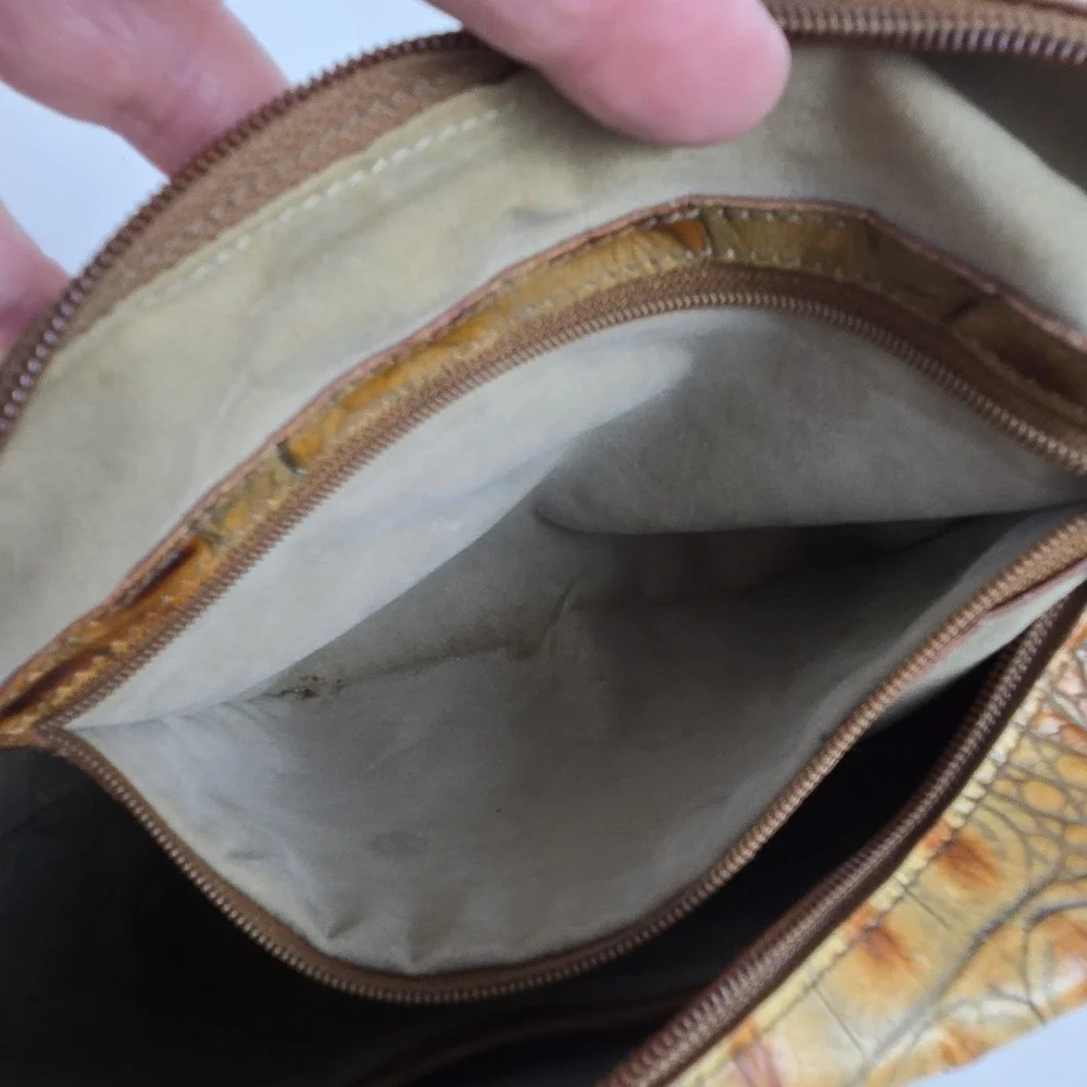 Vtg Brahmin Satchel Bamboo Top Handle Croc Embossed Cognac w Dust Bag READ